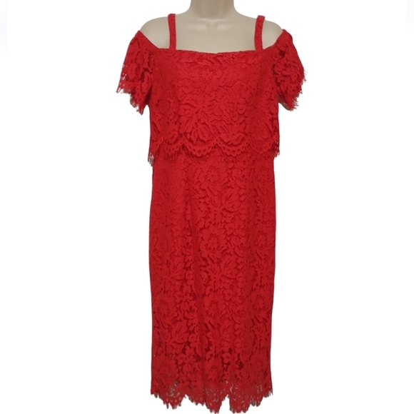 SOPRANO Red Lace Dress Cold Shoulder Size Medium - Picture 5 of 14